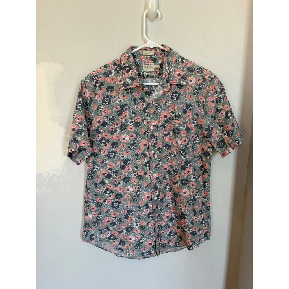 J.Crew Secret Wash Floral Button Down Shirt Mens Medium Classic Fit Short Sleeve